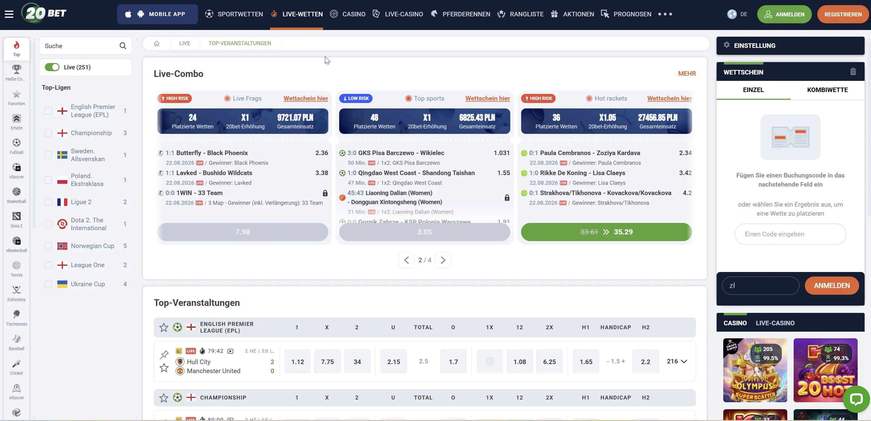 Apuestas deportivas en vivo con cuotas y mercados